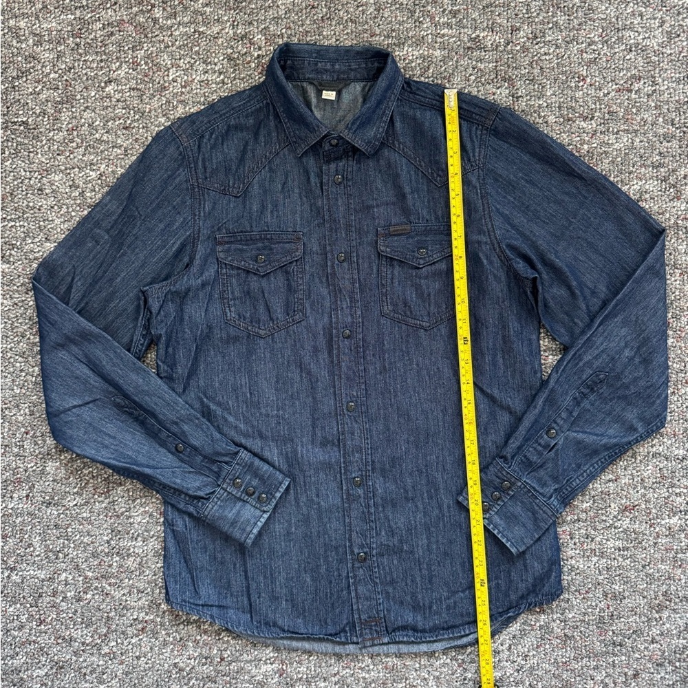 Diesel Dark Blue Denim Soft Button Down Shirt Western black pearl snap on button